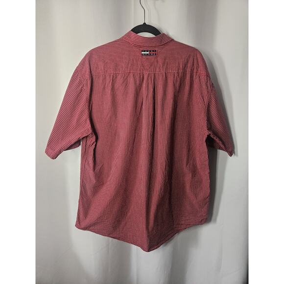 Tommy Hilfiger Jeans Men's Size XL Short Sleeve Button Front Shirt Red Check Y2K - Picture 4 of 7